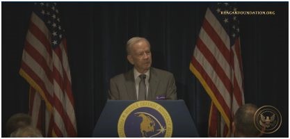 Former National Security Advisor Bud McFarlene speaking at commemoration