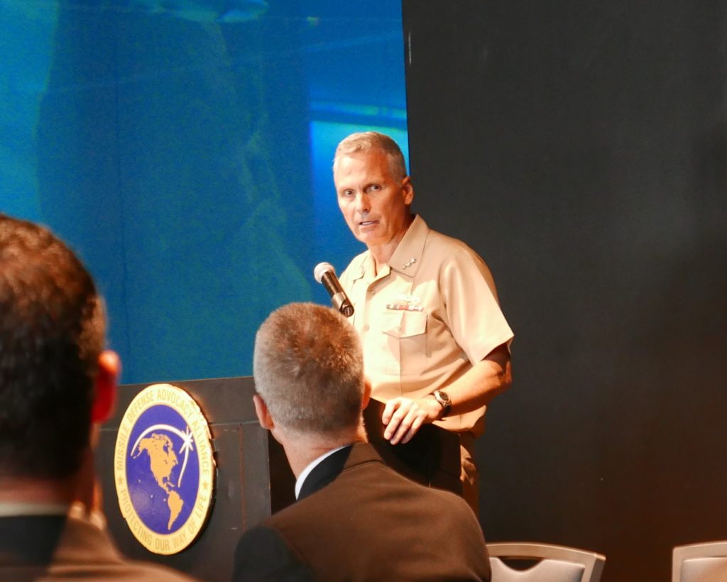 Vice Admiral James D. Syring, Director of the Missile Defense Agency, addressing attendees of the New Jersey Defenders of the Year.